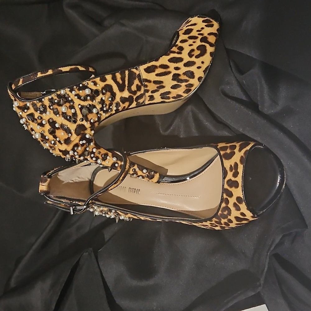 Gianni Bini Leopard Print Heels with Stud Accents